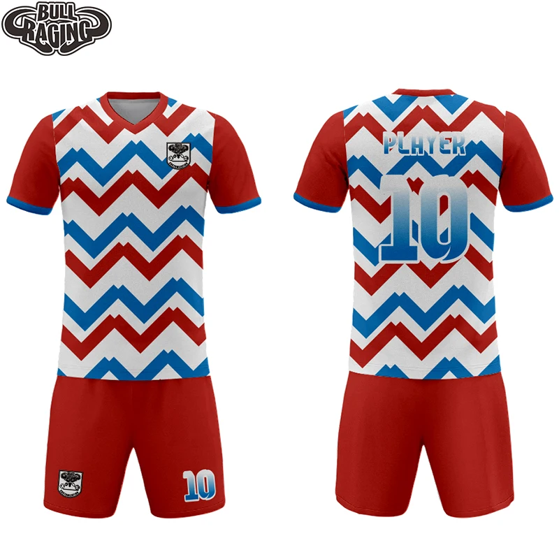 

Классический дизайн в синюю и красную полоску, новинка, футбольный комплект из Джерси на заказ, тренировочный футбольный комплект из Джерси