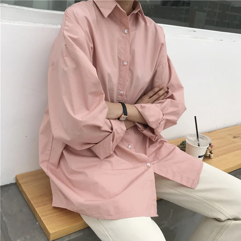 

Women's Blouse White Plain Long Sleeve Shirts For Women Long Sleeve Turn Down Collar 2019 Autumn All Match Basic Shirts Female