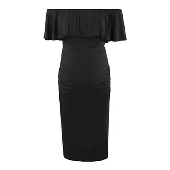 

Women'smaternity clothes Ruffle Off Shoulder 3/4 Sleeve Elastic Slim Maternity Dress Ruched Sides Knee Length платье женское