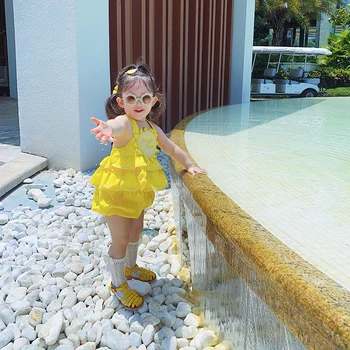 

Customized Baby girl MP Customized Sunflower Frog skirt Cute one-piece skirt climbing suit summer style sleeveless trend