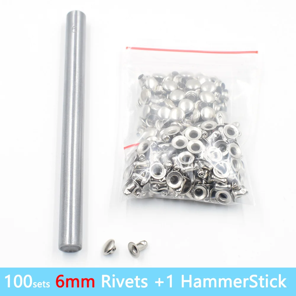 6mm Kit-Hammer Серебро 100 шт 6 мм/7 мм/8 мм/9 мм/10 мм круглые металлические заклепки в форме гриба наборы сделай сам в стиле панк Кожаная Обувь Сумка Браслет быстрые шпильки - Цвет: 6mm Kit-Hammer