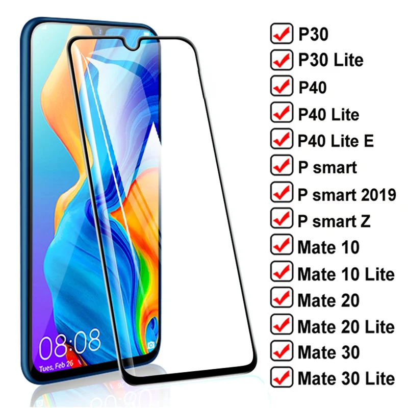 Защитное стекло с полным покрытием для Huawei P smart 2019 Z P30 P40 Lite e пленка из закаленного