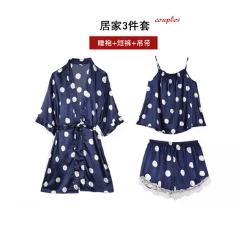 

New Arrival Spring and Summer Women's Pajama Set 3 piece Home Clothes Sleep Set Short Pants Set Female Pajamas Satin Home Suit