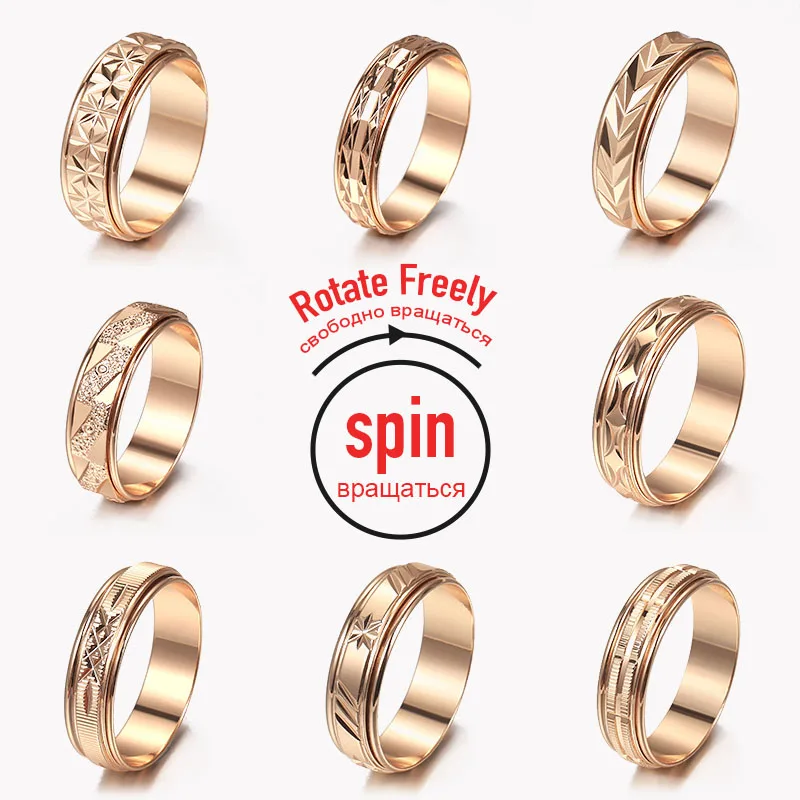 Rotatable Matte Engagement Anxiety Rings Spinner Rings 585 Rose Gold Color