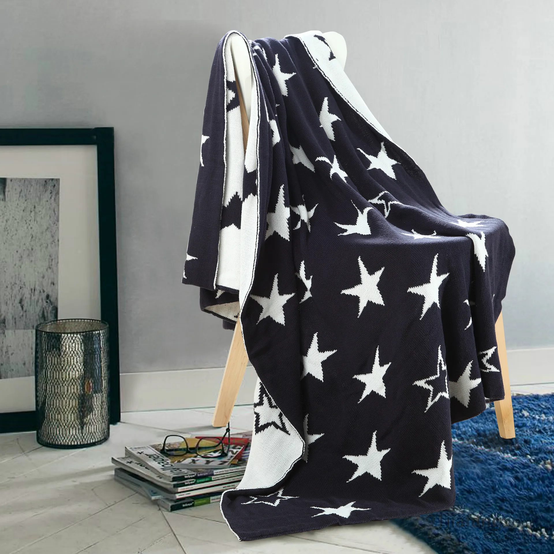 

Five-pointed Star Full-cotton Knitted Blanket Wool Blanket Air Conditioner Blanket Nap Blanket Model Room Photographic Prop