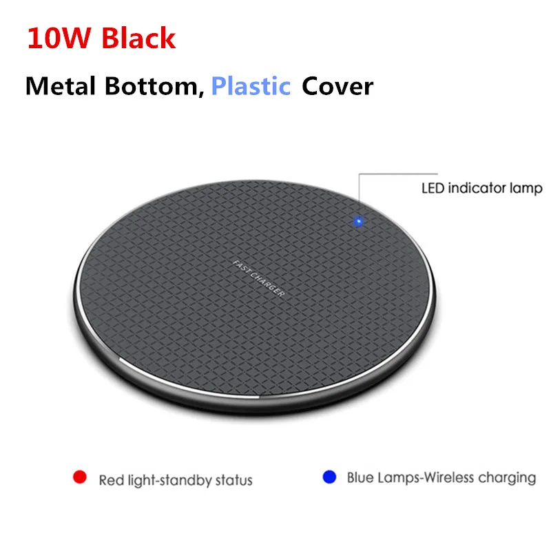 10W Black Plastic 10 Вт 7,5 Вт 5 Вт металл Qi Беспроводное зарядное устройство для iPhone Xs Max X 8 Plus QC3.0 USB телефон Быстрая зарядка Pad для samsung Note 9 8 S10 Plus - Тип штекера: 10W Black Plastic