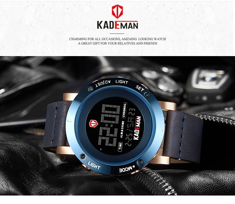 Высокое качество Мужские часы 30 м водонепроницаемый светодиодный дисплей спортивные часы KADEMAN Роскошные Брендовые повседневные кожаные цифровые наручные часы Relogio