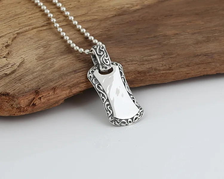 s3336(批发S925纯银饰品复古泰银男女款日韩时尚光面镜子刻字吊坠挂件