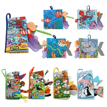 

Baby Cloth Book 3D Waterproof Animal Dinosaur Tail Cloth Books Soft Fabric Cloth Book Learning Early Educational For Kids
