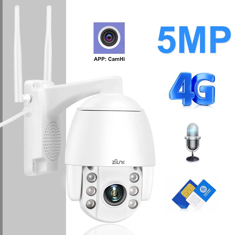 

ZILNK 4G SIM Card IP Camera 5MP 1080P HD Wireless PTZ Camera Outdoor 5X Optical Zoom Security Surveillance CCTV Onvif CamHi