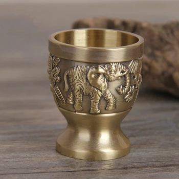 

Classic Bronze Shot Glass Small Mouth Liquor Cup Originality Classical Relief Carved Flowers Household Personality Wine Glass