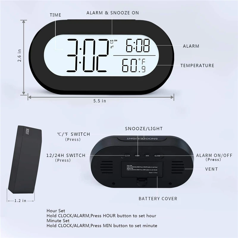 Digital Alarm Clock for Desk or Bedroom Small Alarm Clocks for Kids Soft Backlight Snooze and Temperature Battery Operator Clock