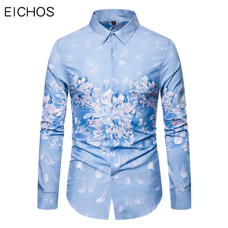Новое поступление мужская рубашка с цветочным принтом пиона модная Повседневная