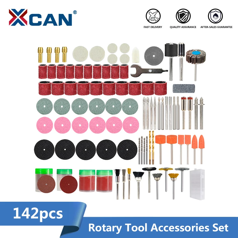 XCAN 142pcs Rotary Tool Accessories for Dremel Grinder Sandpaper Sanding Bands Grinding Head Wire Brush Disc Twist Drill Bit | Инструменты