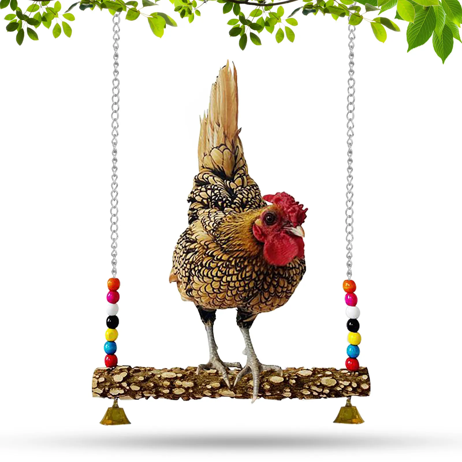 Mayzj Chicken Swing Wood Ladder Toys for Chicks Rooster Hens Birds Parrots with Extra Long Chain 
