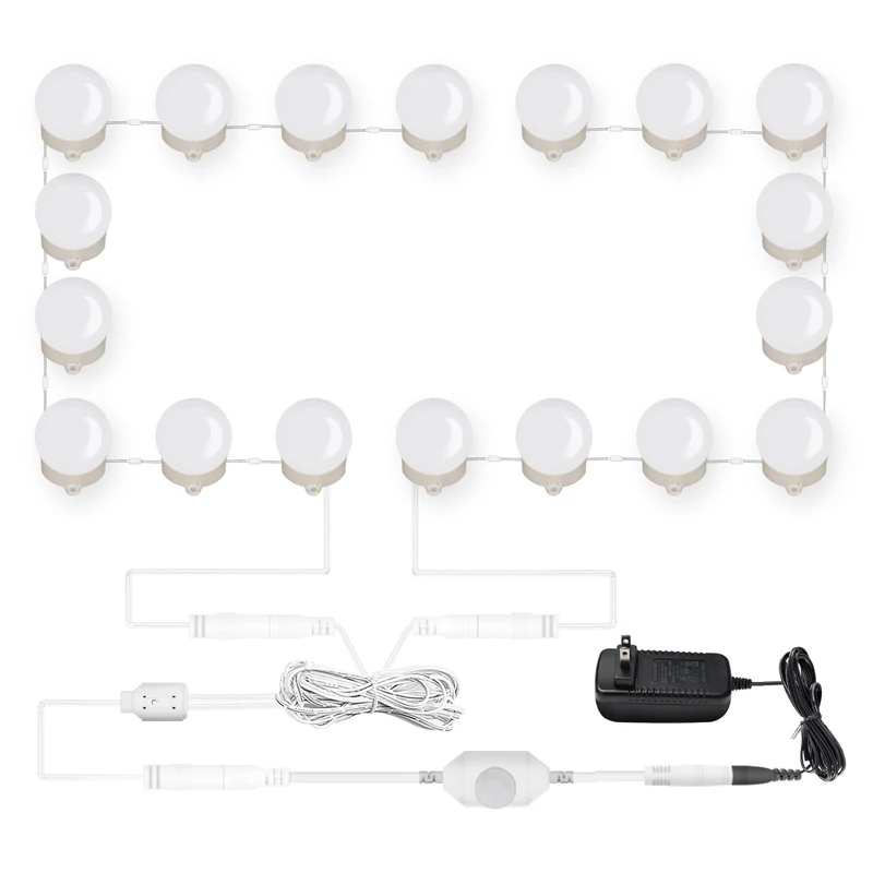 Светодиодный светильник-зеркало, набор голливудских ламп для макияжа, 10/18 лампочек для ванной комнаты, стены, комода с регулируемой яркостью и соединяемой вилкой