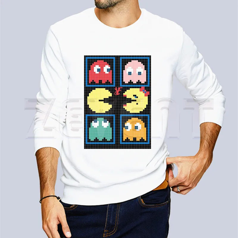 Pacman повседневная одежда с капюшоном, однотонные толстовки с капюшоном, толстовки унисекс с принтом, мужские и женские толстовки