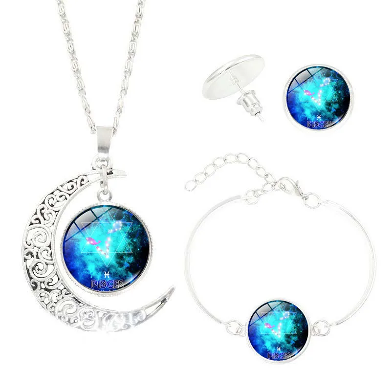 

Hot Sales Chinese Zodiac Time Stone Half Necklace Earrings Bracelets Three-piece Set-