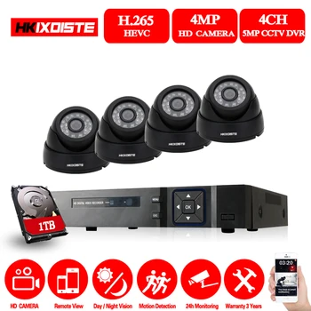 

HKIXDISTE 5MP CCTV Surveillance Kit Security Camera System 4ch 1080P DVR NVR Video Output 40m night vision camera P2P VIEW