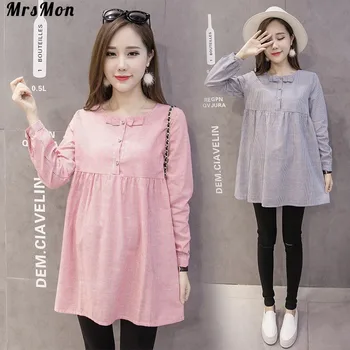 

Spring and autumn new maternity dress fashion striped bow pregnant skirt pregnant blouse breastfeeding dress maternity gown