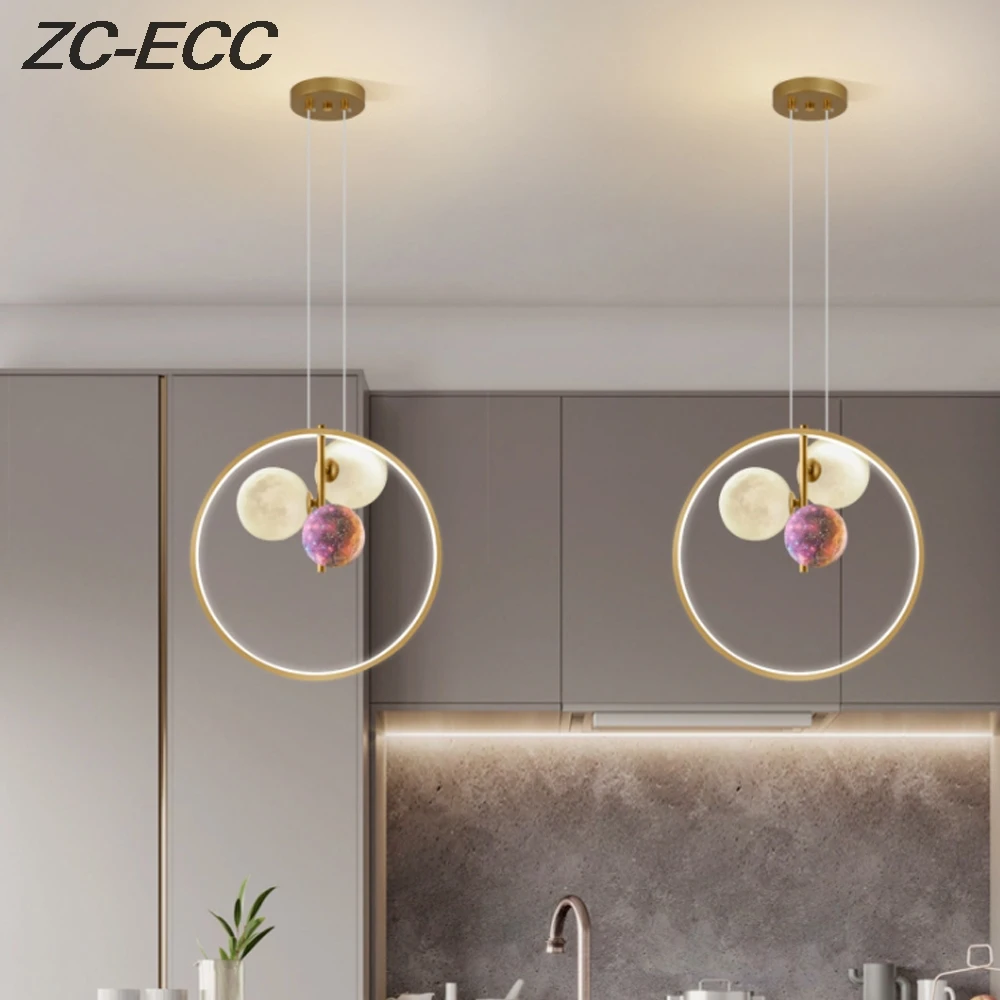 ZC-ECC Simple 3D Printing Planet LED Hanging Lamp 3 Lights Dimmable light Living Room Bedroom Bedside Modern Decor Pendant |