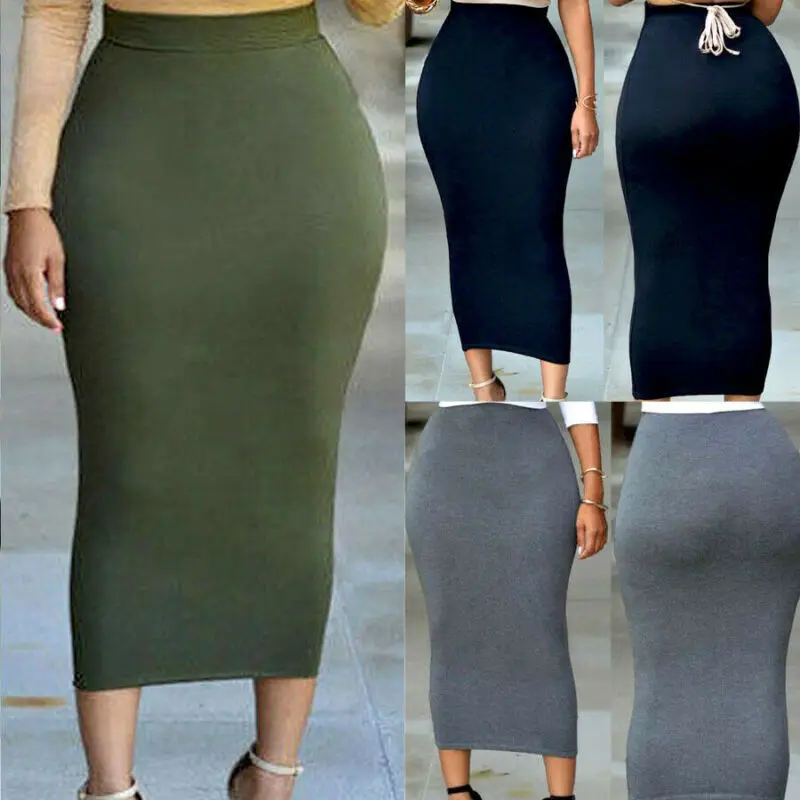 Womens Skirt 2019 Autumn Fashion New Plain Jersey Bodycon Tube Straight High Waisted Skirt Ladies Casual Stretch Midi Skirt hot