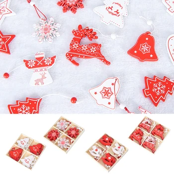 

12pcs New Year Natural Wood Christmas Tree Ornament Wooden Hanging Pendants Gifts Snow Elk Christmas Decora adornos de navidad