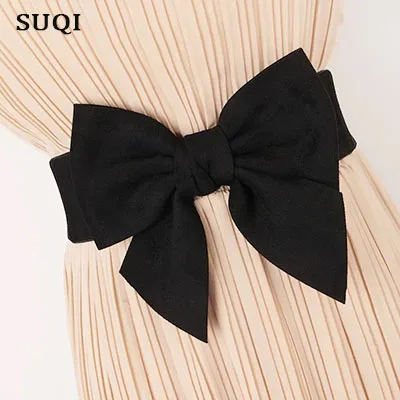 black SUQI мода лук эластичный пояс для женщин Девушка пояс уплотнение женский свадебный Женский корсет пояс принцесса платье украшение - Цвет: black