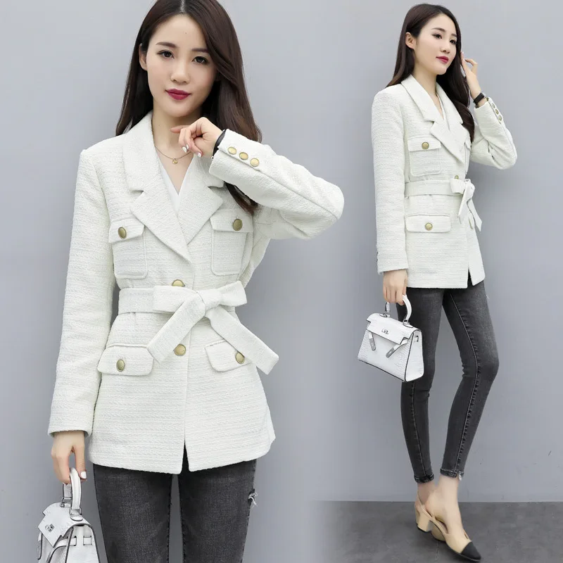 

Casual Suit Women's 2019 New Style Korean-style Fashion Simple Solid Color Versatile Straight-Cut Suit Coat with Belt
