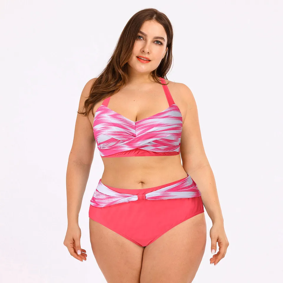 pink striped high waisted bikini