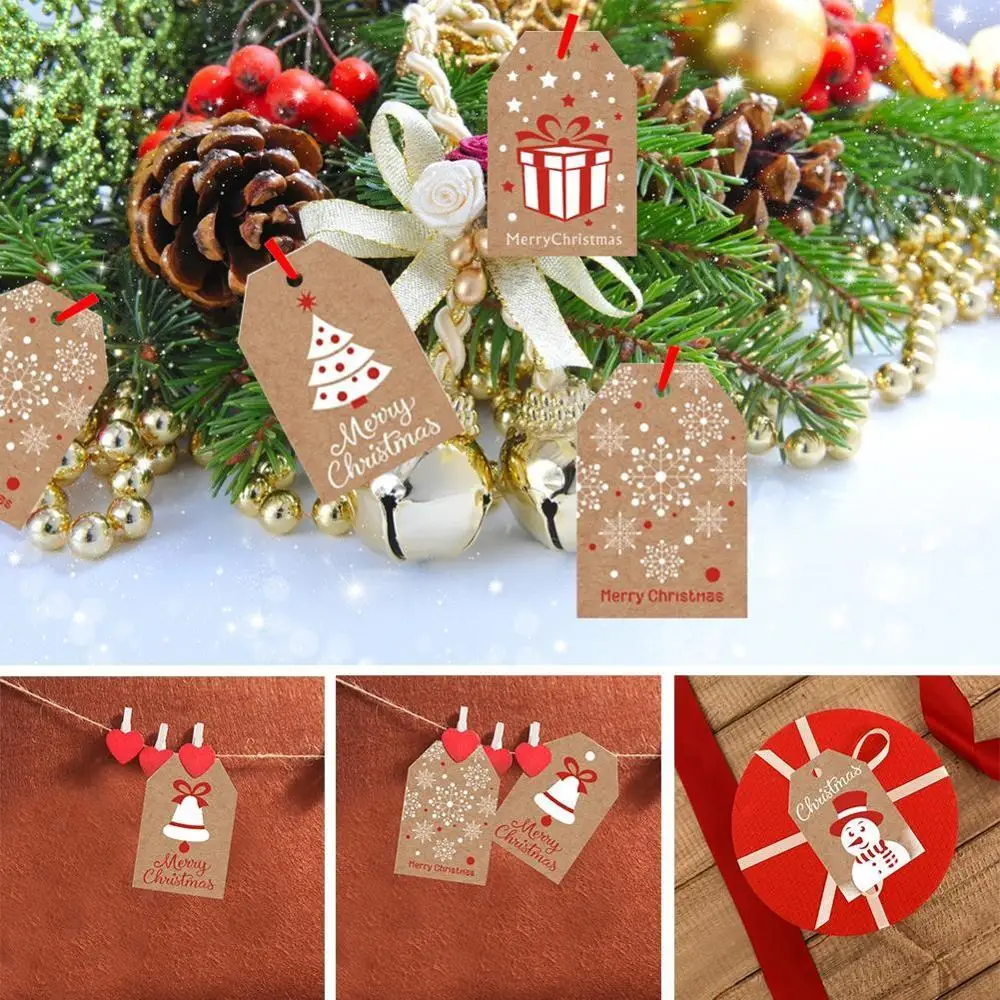 

100PCS Merry Christmas Gift Kraft Paper Tags Santa Claus Paper Tag Snowflake Christmas Tree Party Decor DIY Label Gift Tags