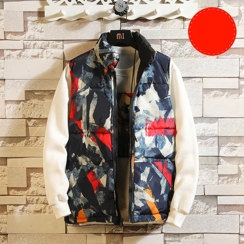 Idopy Street Men`s Camouflage Winter Thermal Vest Warm Hip Hop Parkas Coats Bomber Sleeveless Jacket Waistcoat Plus Size