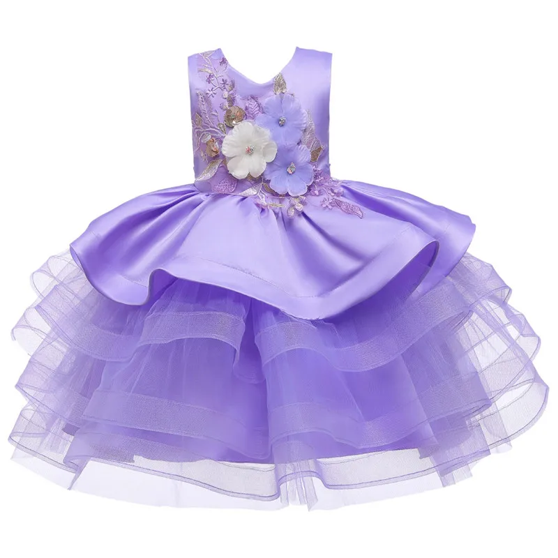 Новое Пышное Платье с вышивкой для девочек Одежда для дня рождения для маленьких девочек 1 год детское платье для крещения из сетчатой ткани с вышивкой для девочек