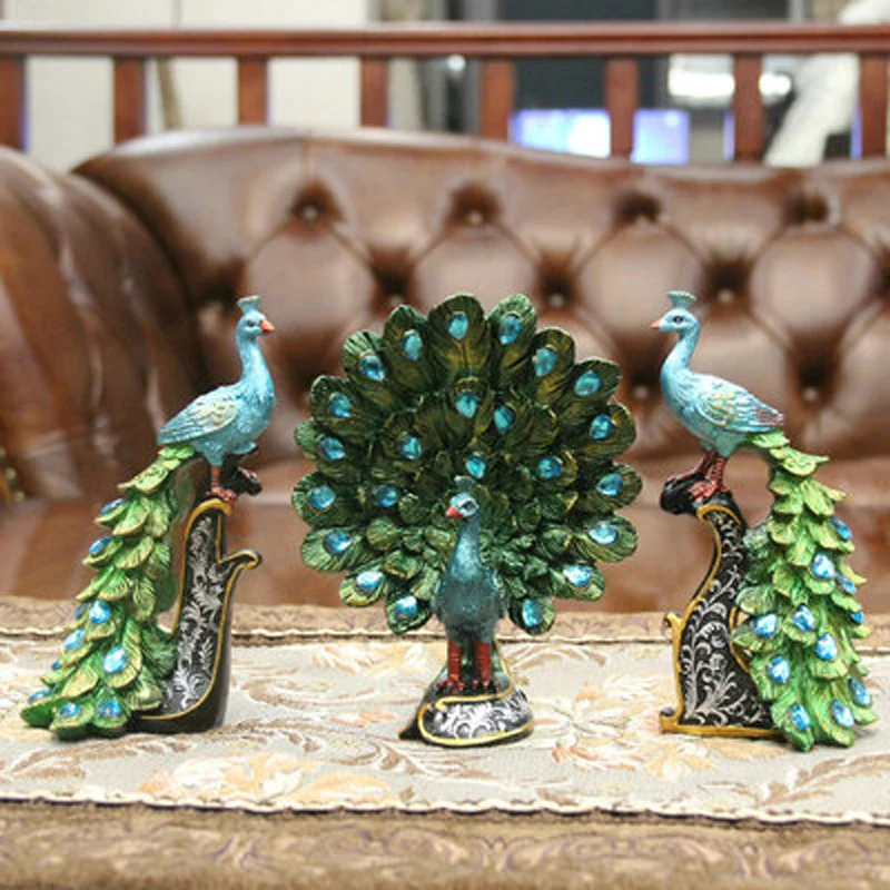 European Style Natural Resin Peacock Figurine, Home Room Decoration, Animal Statue, Desktop, Wine Cabinet Ornament, Creative Gif