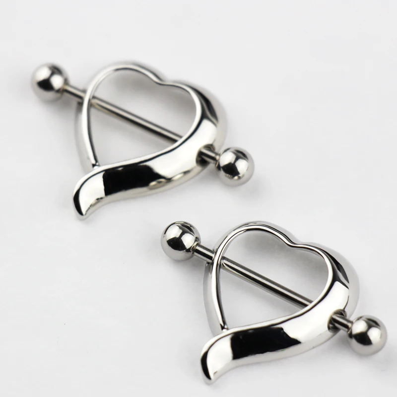 

2pcs Fashion Barbell Nipple Ring Piercing Bar Rings Jewelry Creative Punk Body Jewellery High Quality Stainless Steel Heart Ring