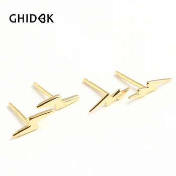 

GHIDBK Small 925 Sterling Silver Lightning Bolt Stud Earrings Minimalist Earring Studs 2019 Trendy Dainty Earring