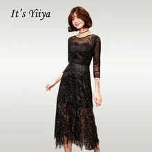It's Yiya платье для выпускного вечера элегантные кружевные черные платья с круглым вырезом женские вечерние ночные сорочки большого размера длиной до чая Vestidos de gala E547