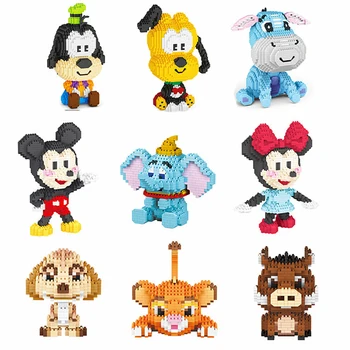 

Disney Cartoon anima Mickey Minnie elephant monkey lion 3D model DIY block toy Classic Movie Model Kids Toys For Gift