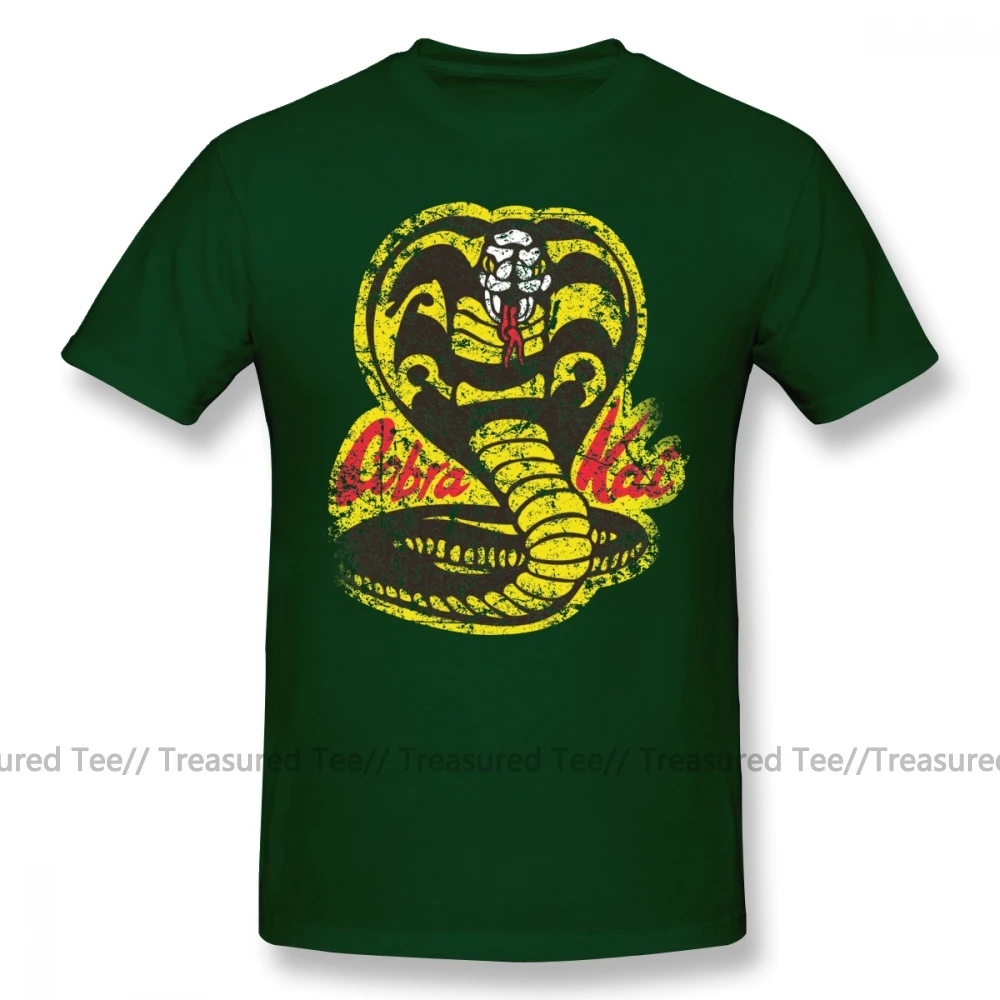 Футболка Cobra Kai, футболка Cobra Kai, футболка с коротким рукавом, свободная футболка, хлопковая классическая мужская забавная Футболка с принтом - Цвет: Dark Green