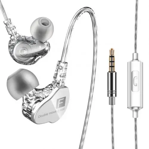 Белый Универсальные наушники QKZ CK9 с двойной подвижной катушкой, басы, Hi-Fi наушники-вкладыши, проводные наушники с микрофоном, спортивные музыкальные наушники, наушники, гарнитура - Цвет: Белый