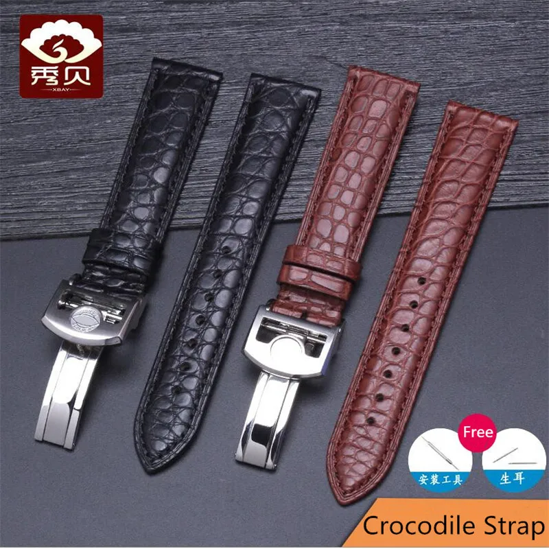New Genuine Leather Watchband Brown/Black Alligator/Crocodile Strap&Original Folding Clasp For IWC Watch 20mm 21mm 22mm Stock