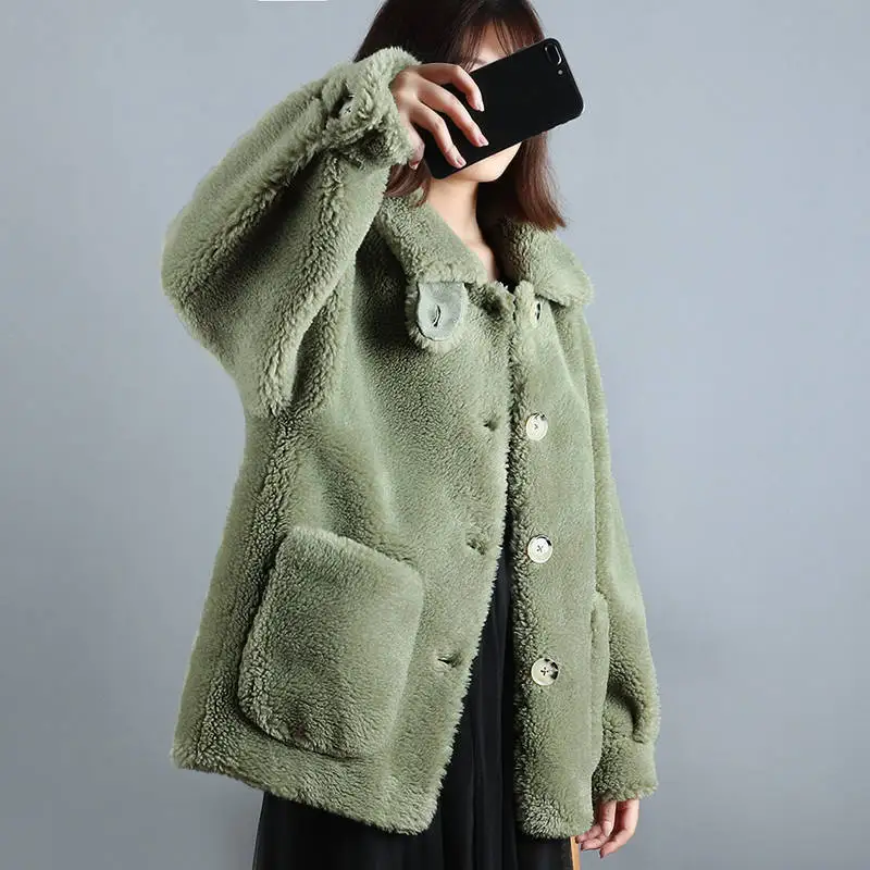 Новинка, осенне-зимнее женское пальто из натурального меха, оторочка из овечьей шерсти, куртка, женская овечья шерсть, плотное теплое короткое пальто, A62