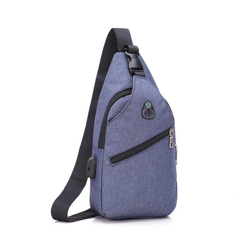 Blue KUBUG USB Charging Men's Chest Bag Pack Sling Bag Crossbody Bag Earphone Casual Sports Bag Outdoor Travel Sports Shoulder Bag - Color: Blue