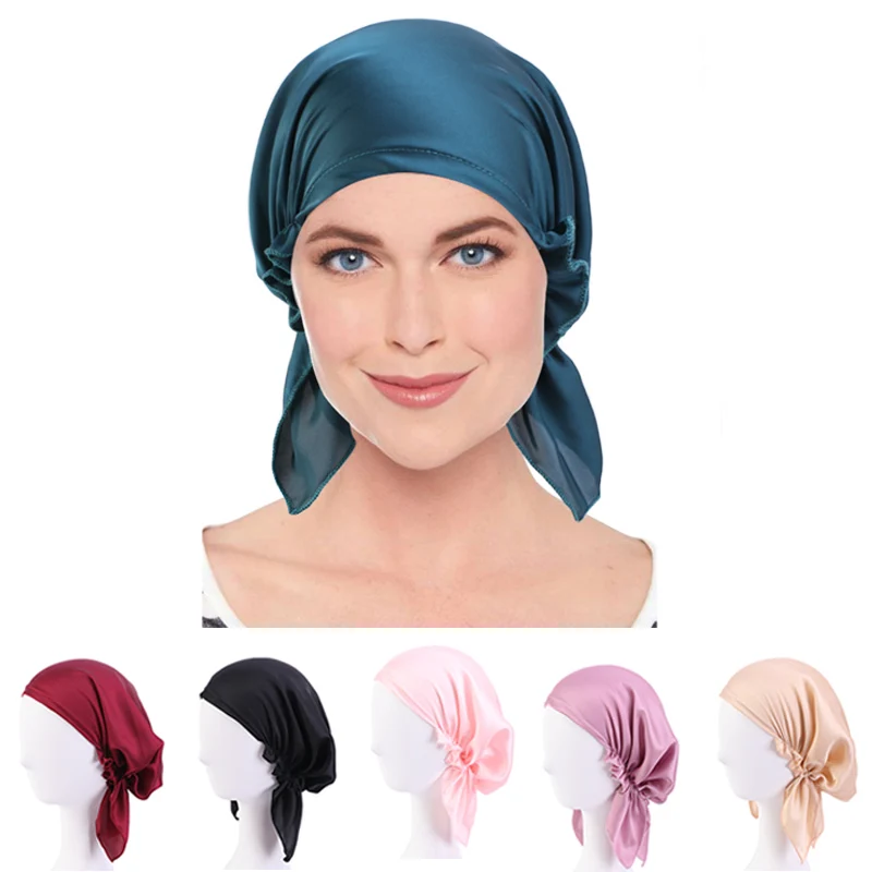 New Silky pre tied Muslim Hijab Caps Women's Hijab Cancer Chemo Beanies