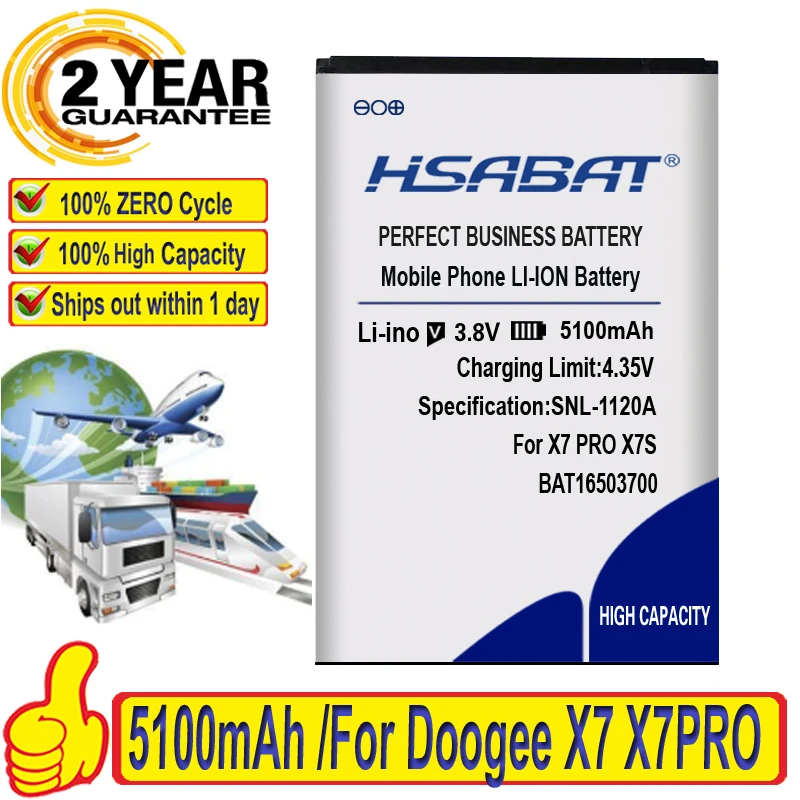 Топ-бренд 100% новый аккумулятор 5100 мАч для Doogee X7 X7PRO X7S PRO BAT16503700 батареи + Бесплатный