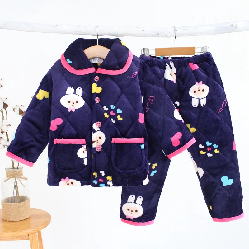 Winter Kids boy girl Pajamas sets Children thickening Velvet flannel home clothing nightwear winter clothes teenager pajamas set - Цвет: G