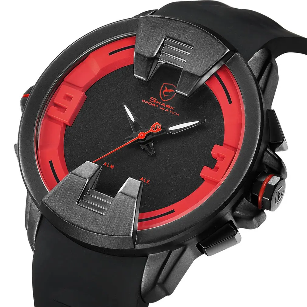 Wobbegong SHARK спортивные часы черный дизайн цифровой светодиодный Аналоговый мужской кварцевый Кремний ремешок Geek мужские часы подарок/SH557 - Цвет: Red SH558