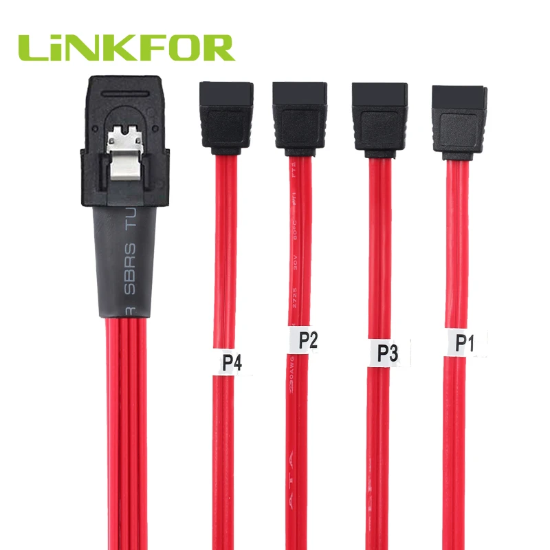 

LiNKFOR 1 PCS Mini 10Gbps SAS SFF-8087 36Pin to 4 SATA 7Pin HDD Hard Drive Splitter Cable Mini SAS to 4 SATA Cable Adapter