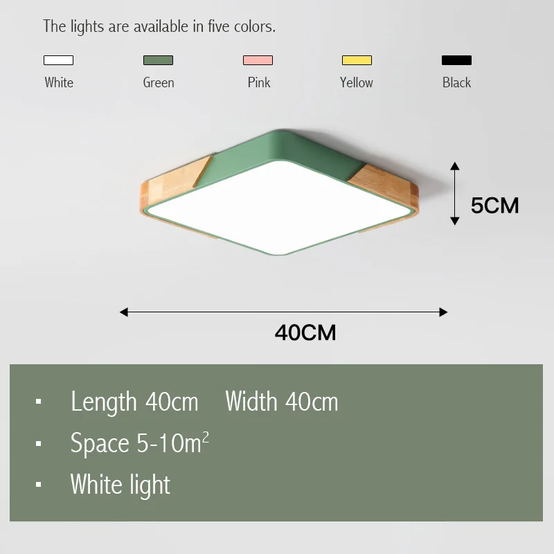 Green L40 W40CM Современные прямоугольные светодиодные потолочные светильники для гостиной, светодиодные светильники, декоративная разноцветная потолочная лампа в спальне, светильники переменного тока 90-260 В, длина 50 см - Цвет корпуса: Green L40 W40CM