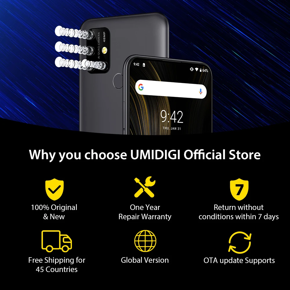 UMIDIGI power 3 Android 10 48MP Quad AI камера 6150 мАч 6,5" FHD+ 4 Гб 64 Гб Helio P60 глобальная версия смартфон NFC предпродажа
